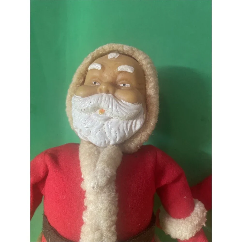 Two VTG rubber face Santa Claus Dolls Christmas collectibles MCM Japan 50's